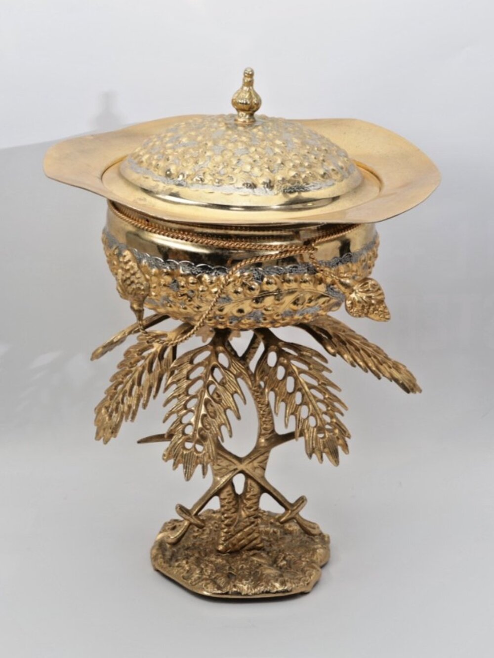 Large Brass bowl and cover Footed Vintage GOLD PLATED Silvana